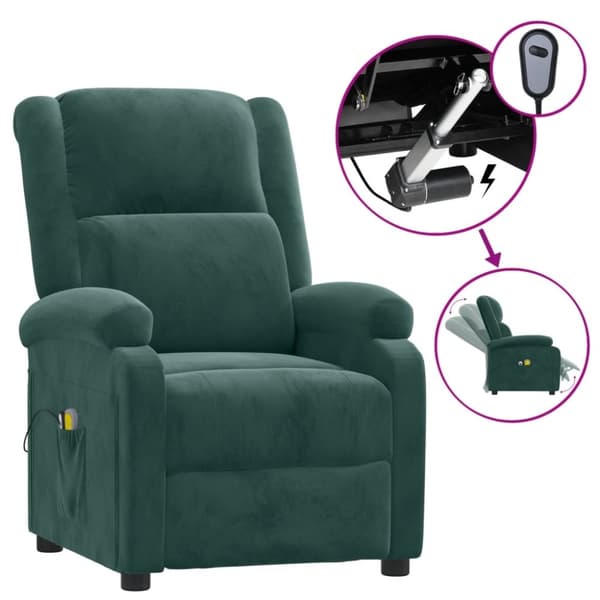 vidaXL Massagefåtölj mörkgrön sammet