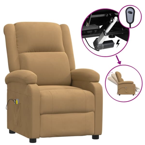 vidaXL Elektrisk massagefåtölj brun sammet