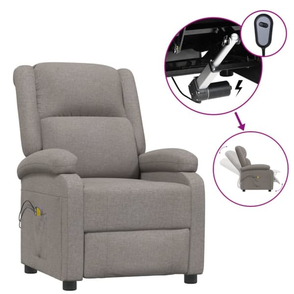 vidaXL Elektrisk massagefåtölj taupe tyg