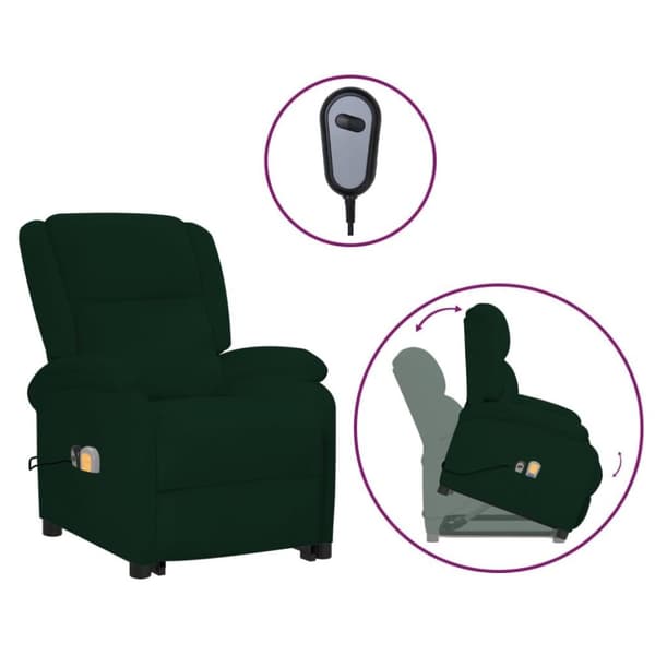 vidaXL Massagefåtölj med uppresningshjälp mörkgrön sammet