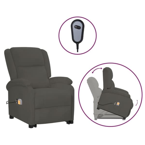 vidaXL Massagefåtölj med uppresningshjälp Mörkgrå sammet