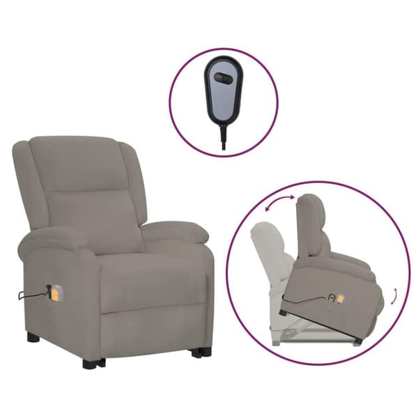 vidaXL Massagefåtölj med uppresningshjälp ljusgrå sammet