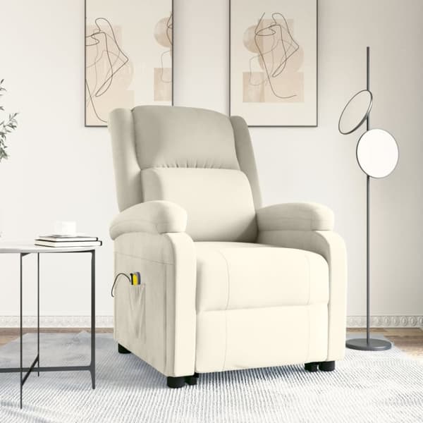 vidaXL Massagefåtölj med uppresningshjälp Gräddvit sammet