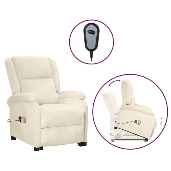 vidaXL Massagefåtölj med uppresningshjälp Gräddvit sammet