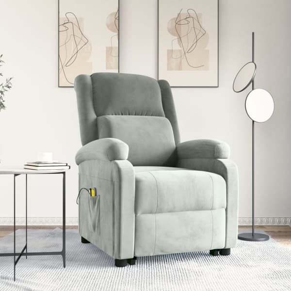 vidaXL løftestol med massagefunktion fløjl lysegrå