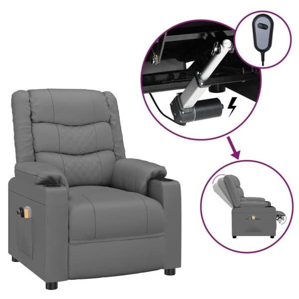 vidaXL Elektrisk massagefåtölj Grå konstläder