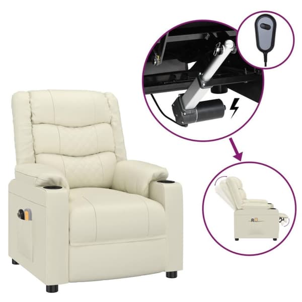 vidaXL Elektrisk massagefåtölj gräddvit konstläder
