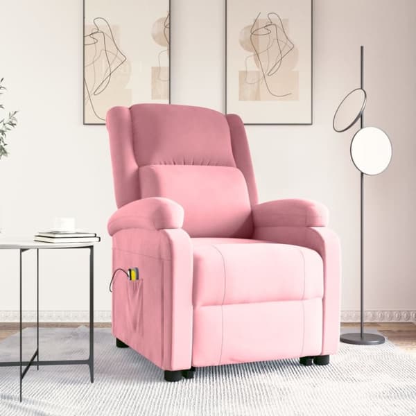 vidaXL løftestol med massagefunktion fløjl pink