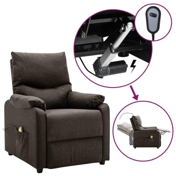 vidaXL Elektrisk massagefåtölj mörkbrun tyg