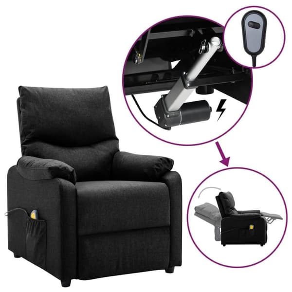 vidaXL Elektrisk massagefåtölj svart tyg
