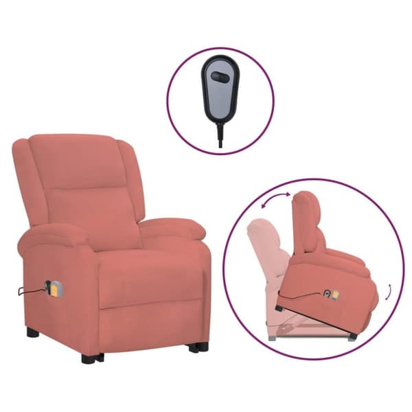 vidaXL Massagefåtölj med uppresningshjälp rosa sammet