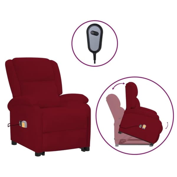 vidaXL Reclinerfåtölj med uppresningshjälp vinröd sammet
