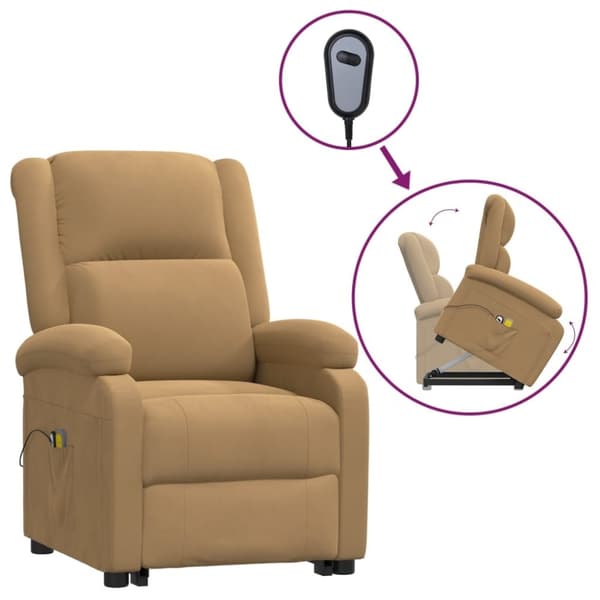 vidaXL Massagefåtölj med uppresningshjälp brun sammet