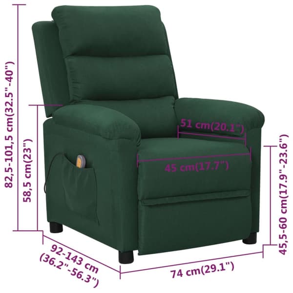 vidaXL Massagefåtölj mörkgrön tyg