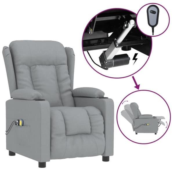 vidaXL Elektrisk massagefåtölj ljusgrå tyg