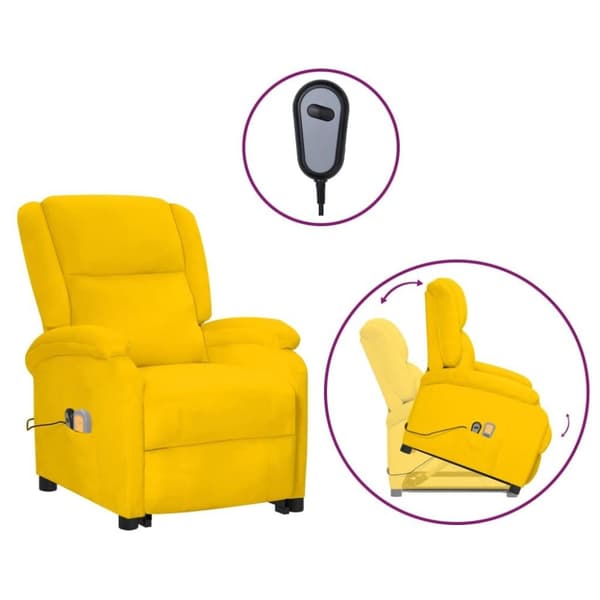 vidaXL Massagefåtölj med uppresningshjälp Gul sammet