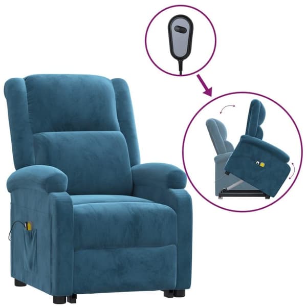 vidaXL Massagefåtölj med uppresningshjälp blå sammet