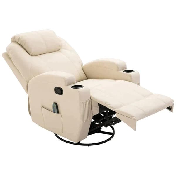 Rootz Massagestol - Elektrisk afslapningsstol - Tv-stol - Massagefunktion - 5 massagetilstande - Liggefunktion - Cremehvid - 84 x 92 x 109 cm