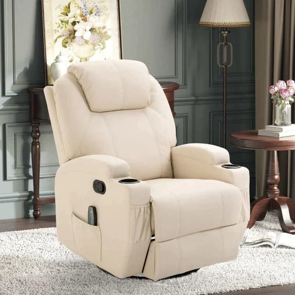 Rootz Massagestol - Elektrisk afslapningsstol - Tv-stol - Massagefunktion - 5 massagetilstande - Liggefunktion - Cremehvid - 84 x 92 x 109 cm