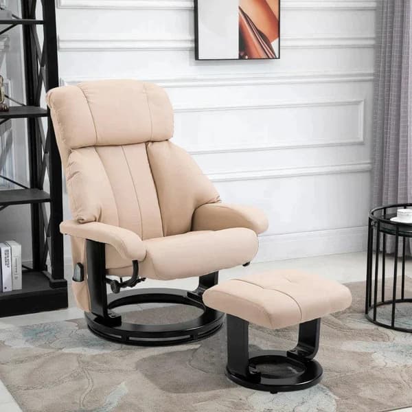 Rootz Massagestol - Avslappningsstol med liggfunktion - Tv-stol - Liggstol - Ergonomisk stol - Fåtölj med pall - Beige - 76 x 80 x 102 cm