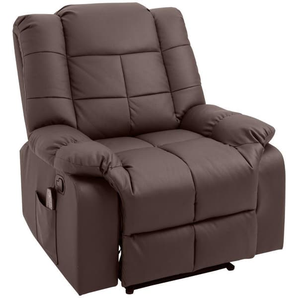 Rootz Massagestol - Afslapningsstol - Tv-stol - Massagefunktion - Kan vippes med fjernbetjening - Imiteret læder - Brun - 94 x 99 x 99 cm