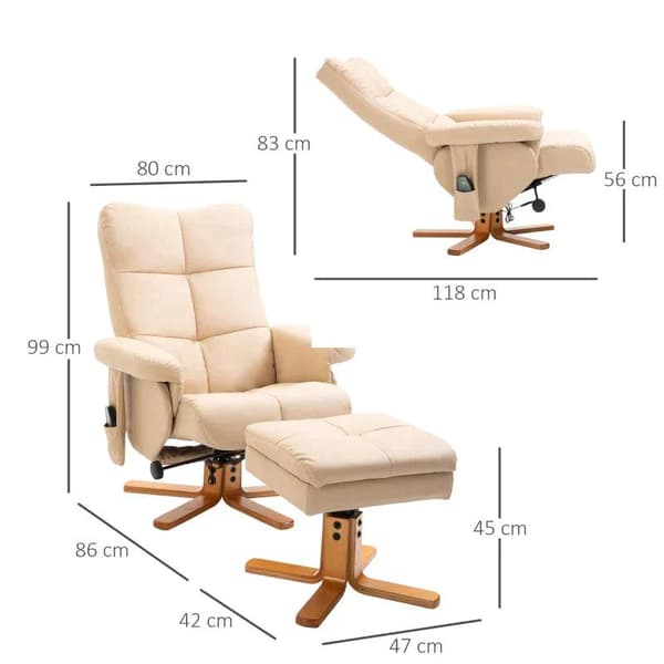 Rootz Hierontatuoli - Rentoutumistuoli - Kallistava toiminto - Hierontatuoli - Jalkarahilla - Tv-tuoli - Ergonominen tuoli - Kermanvalkoinen - 80 x 86