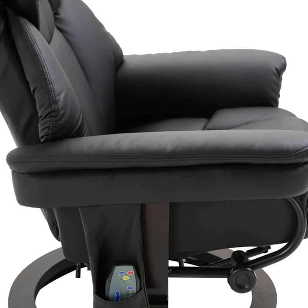 Rootz Massagestol - Avslappningsstol - Fåtölj med massagefunktion - Fotpall - Liggfunktion - Läderimitation - Svart - 79 x 82 x 101 cm