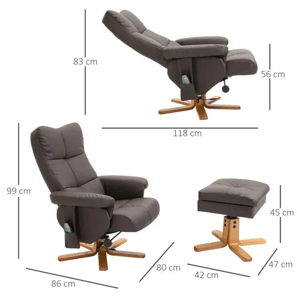 Rootz Massagestol - Avslappningsstol - Med liggfunktion - Massagestol - Med fotpall - Tv-stol - Ergonomisk stol - Brun - 80 x 86 x 99 cm