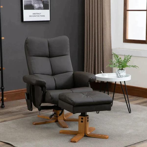 Rootz Massagestol - Avslappningsstol - Med liggfunktion - Massagestol - Med fotpall - Tv-stol - Ergonomisk stol - Brun - 80 x 86 x 99 cm