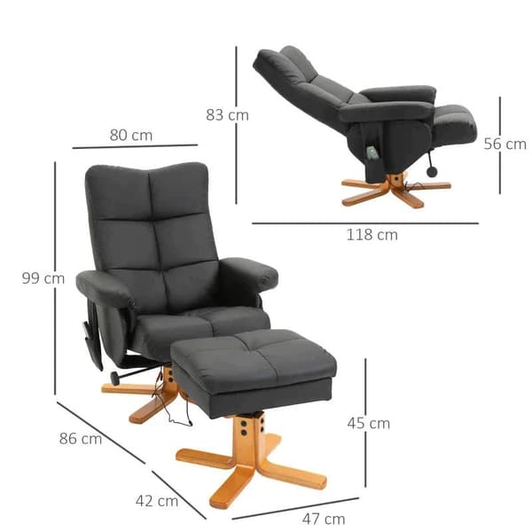 Rootz Hierontatuoli - Lepotuoli, jossa on kallistustoiminto - Hierontatuoli jalkarahilla - Tv-tuoli - Ergonominen tuoli - 10 tärinäpistettä - Keinonah