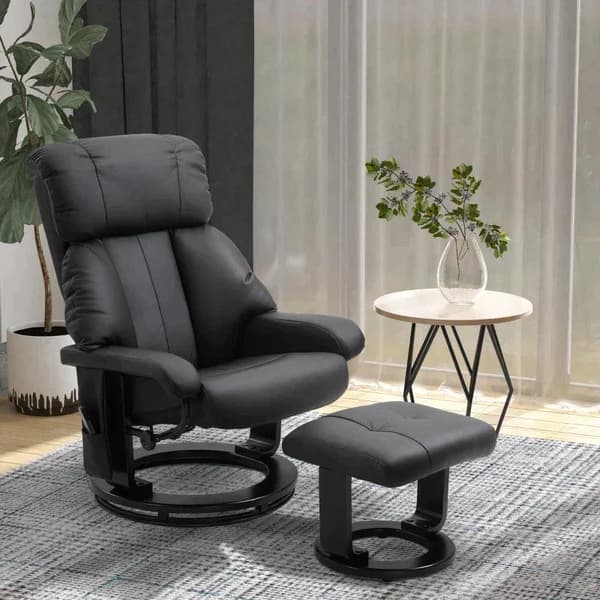 Rootz Relaxation Lounger med liggfunktion - Massagestol - Tv-stol - Liggstol - Ergonomisk stol - Fåtölj med pall - Svart - 76 x 80 x 102 cm