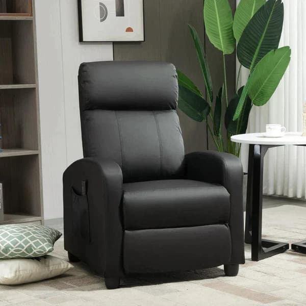 Rootz Massagestol - Afslapningsstol - Tv-stol med massagefunktion - Liggefunktion - Ryglæn 2-punkts massage - PU-skum - Sort - 68 x 88 x 98 cm