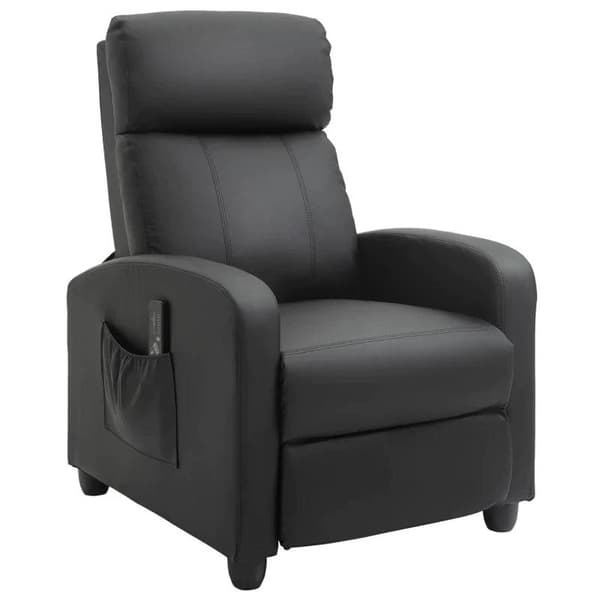 Rootz Massagestol - Afslapningsstol - Tv-stol med massagefunktion - Liggefunktion - Ryglæn 2-punkts massage - PU-skum - Sort - 68 x 88 x 98 cm