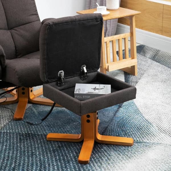 Rootz Massagestol - Hvilestol med fodskammel - Liggefunktion - Tv-stol med massagefunktion - Polyester - Brun - 80 x 86 x 99 cm