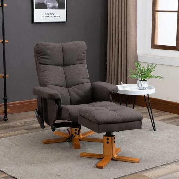 Rootz Massagestol - Hvilestol med fodskammel - Liggefunktion - Tv-stol med massagefunktion - Polyester - Brun - 80 x 86 x 99 cm