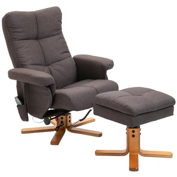 Rootz Massagestol - Hvilestol med fodskammel - Liggefunktion - Tv-stol med massagefunktion - Polyester - Brun - 80 x 86 x 99 cm