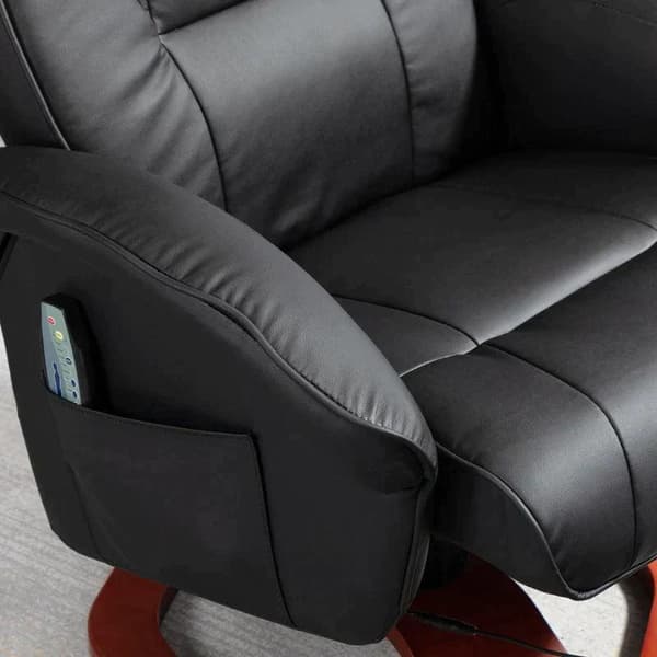 Rootz Massagestol - Afslapningsstol - Med fodskammel - 10 massagepunkter - Liggefunktion - Roterende sæde - Sort - 73 x 83 x 106cm