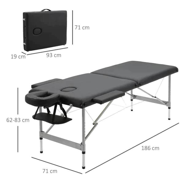 Rootz Massagebriks - Sammenklappeligt Massagebriks - Mobilt Massagebriks - Inklusiv ansigtsåbning - Armlæn - Håndstøtter - Sort - 186 cm x 71 cm x 83