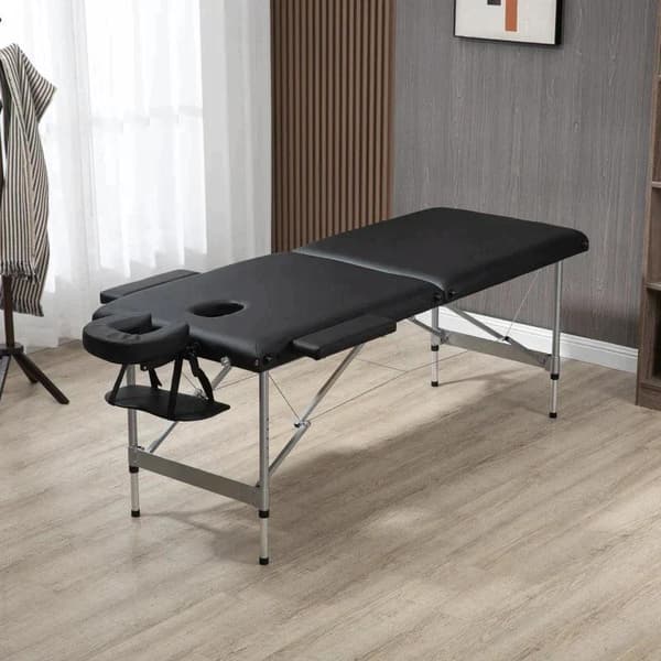 Rootz Massagebriks - Sammenklappeligt Massagebriks - Mobilt Massagebriks - Inklusiv ansigtsåbning - Armlæn - Håndstøtter - Sort - 186 cm x 71 cm x 83