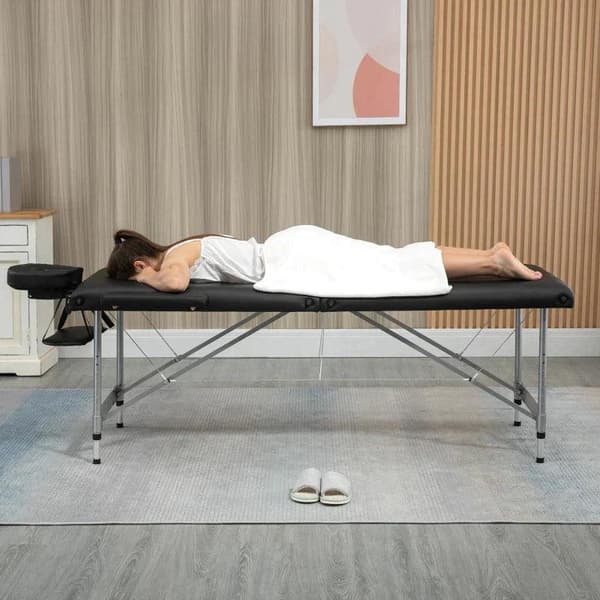Rootz Massagebriks - Sammenklappeligt Massagebriks - Mobilt Massagebriks - Inklusiv ansigtsåbning - Armlæn - Håndstøtter - Sort - 186 cm x 71 cm x 83