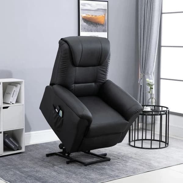 Rootz Massagestol - Stand-up Aid - Elektrisk biografstol - 8 Vibrationspunkter - Varmefunktion - Fodstøtte - Kunstlæder - Sort - 93L x 95W x 106H cm