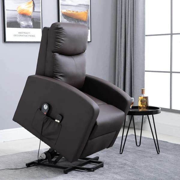 Rootz Massagestol - Stand-up Aid - Afslapningsstol - Hvilestol - Nakkestøtte - 8 vibrationspunkter - 2 fjernbetjeninger - Kunstlæder - Brun - 72L x 89