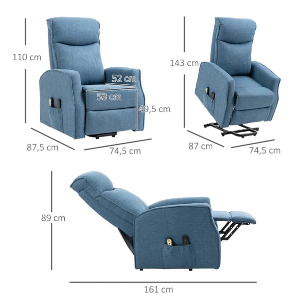 Rootz Massagestol - Stand-up Aid - Afslapningsstol - Inklusiv fjernbetjening - 1 sidelomme - Fodstøtte - Polyester - Blå - 53L x 52W x 49,5H cm