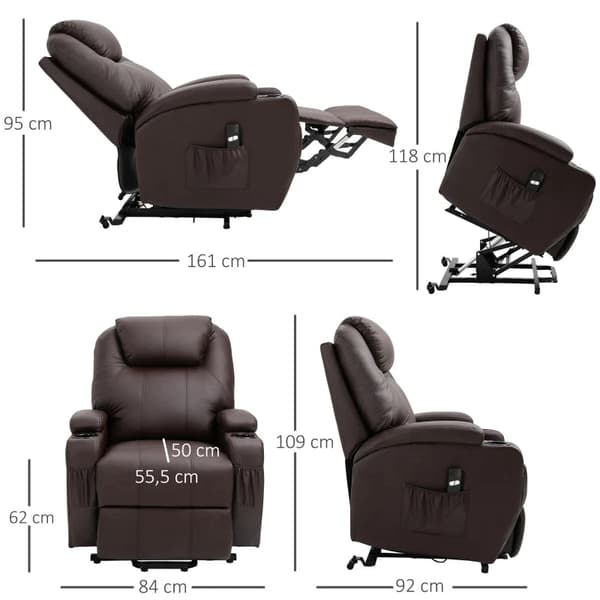 Rootz Relaxation Chair - Ståhjälp - Inklusive fjärrkontroll - Mugghållare - Justerbart ryggstöd - Fuskläder - Brun - 84L x 92W x 109H cm