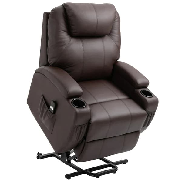 Rootz Relaxation Chair - Ståhjälp - Inklusive fjärrkontroll - Mugghållare - Justerbart ryggstöd - Fuskläder - Brun - 84L x 92W x 109H cm
