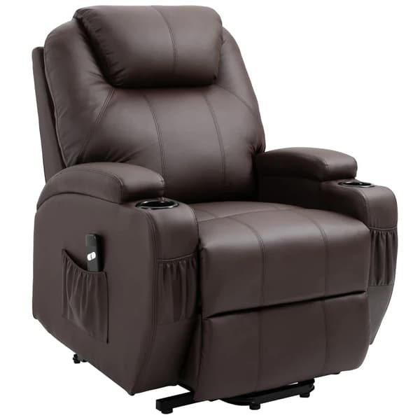 Rootz Relaxation Chair - Ståhjälp - Inklusive fjärrkontroll - Mugghållare - Justerbart ryggstöd - Fuskläder - Brun - 84L x 92W x 109H cm