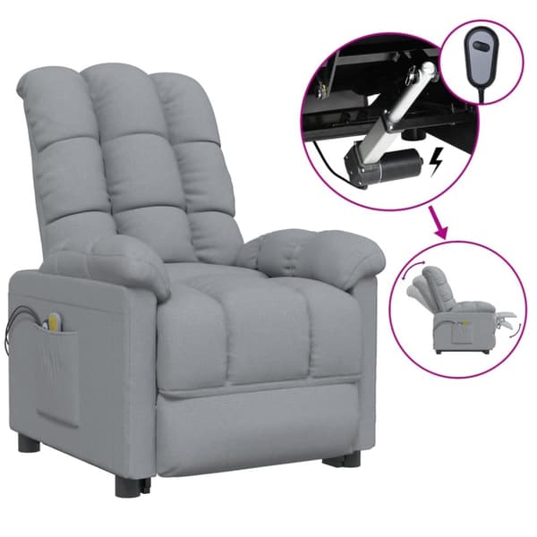 Elektrisk massagefåtölj ljusgrå tyg