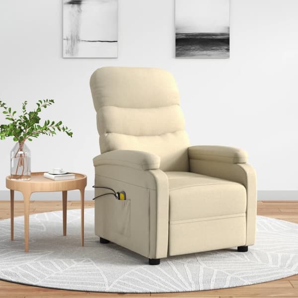 Elektrisk massagefåtölj gräddvit tyg