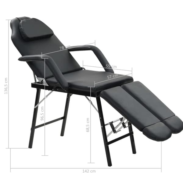 Bärbar behandlingsstol konstläder 185x78x76 cm svart