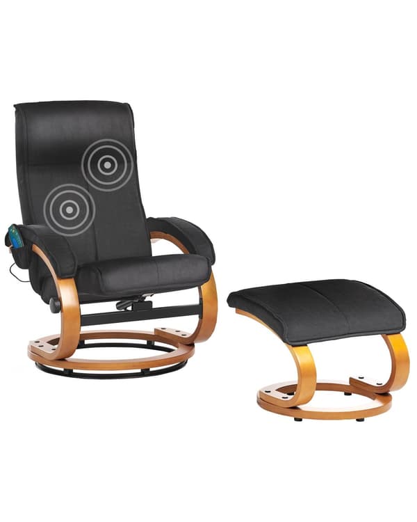 Lænestol Sort med Fodskammel Polyesterstof Polstret Træ stel Opvarmet Massagefunktion Retro Design